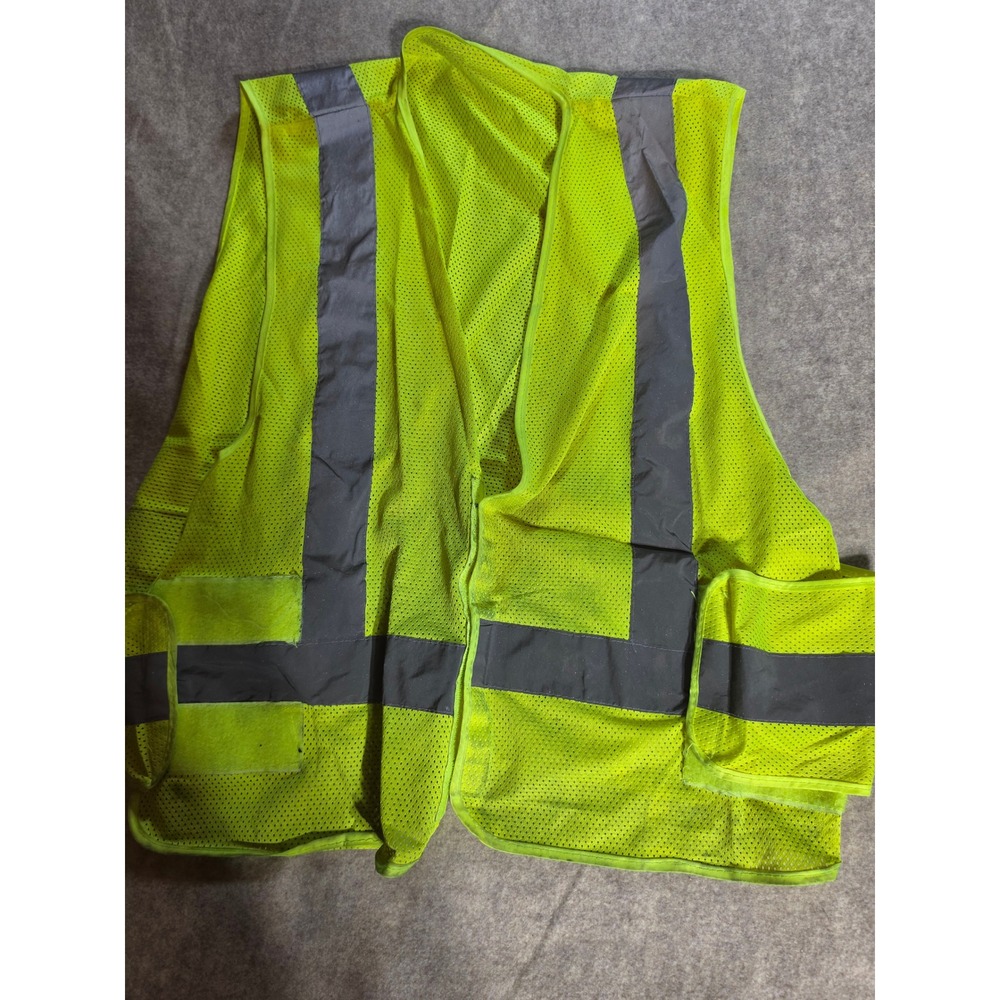 Neon Yellow Mesh High Visibility Safety Vest Reflective Strips Workwear Pockets